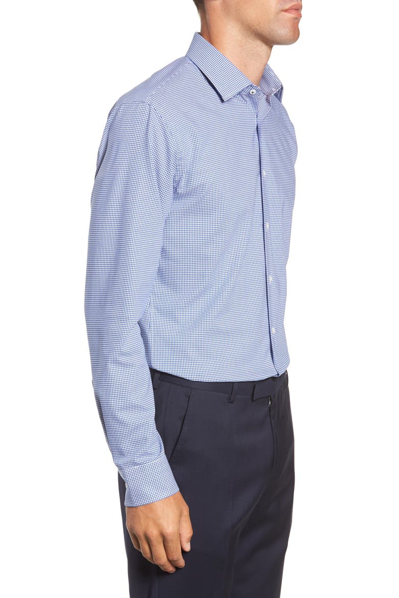 Tech-Smart Trim Fit Stretch Check Dress Shirt, Alternate, color, BLUE MARINE