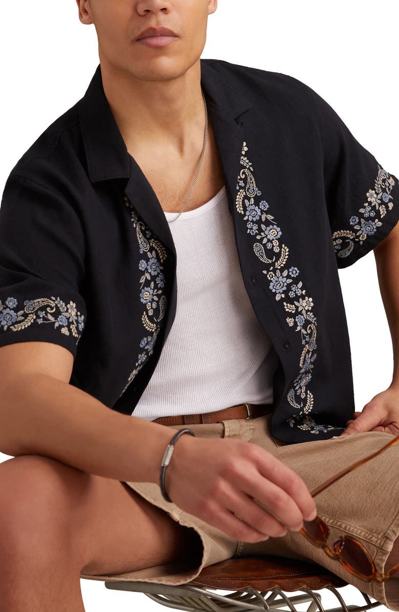 Lucky Brand Floral Embroidered Cotton Camp Shirt, Alternate, color, 