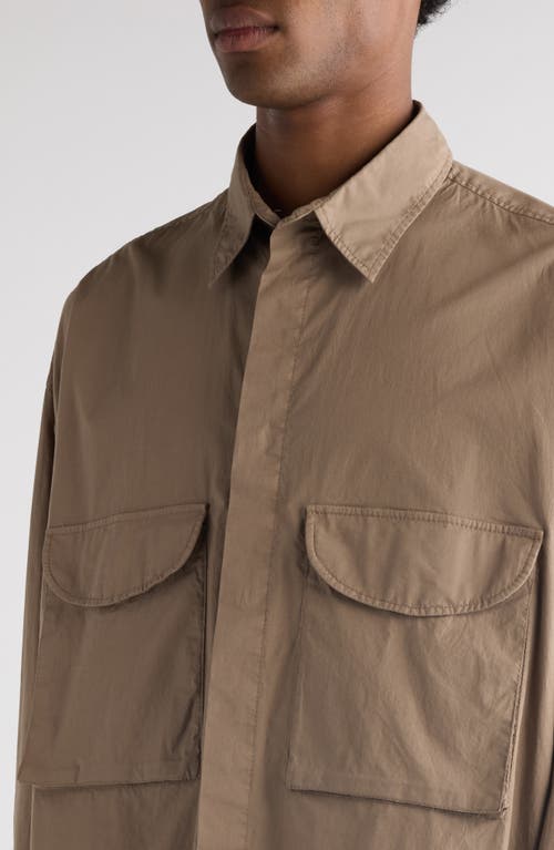 Acne Studios Logo Patch Stretch Poplin Button-up Shirt In Taupe Brown