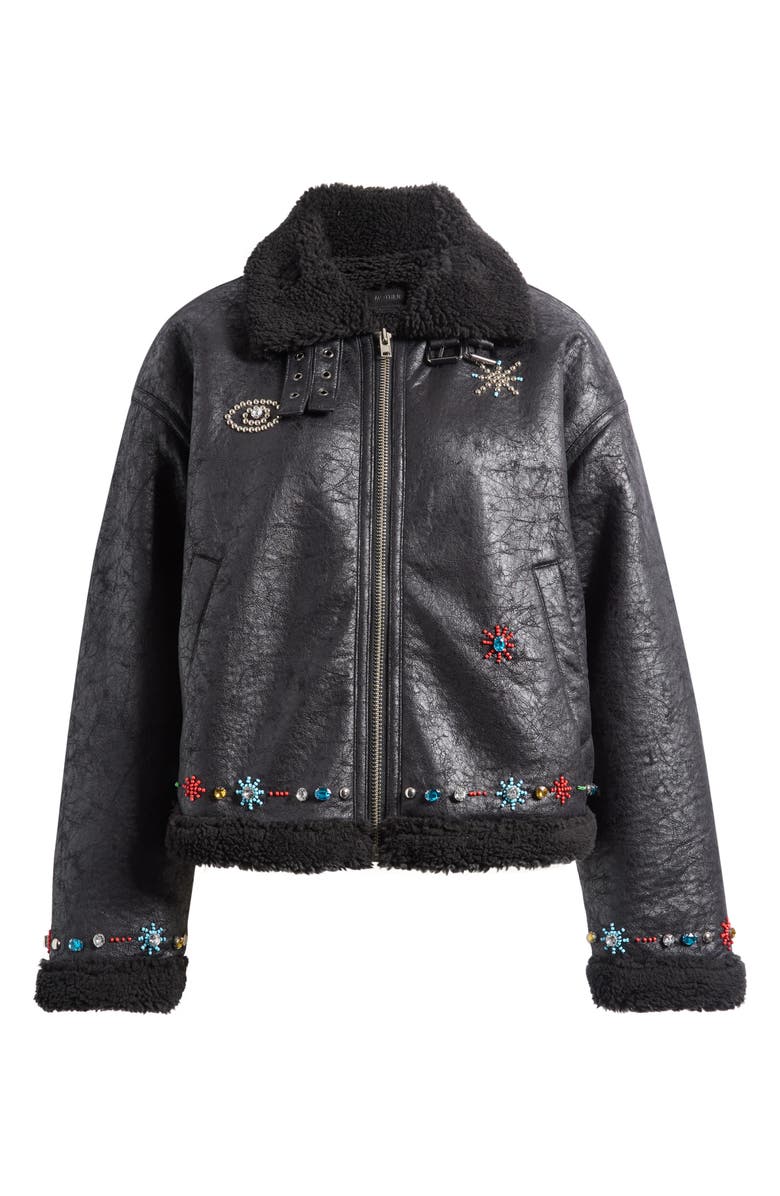 MOTHER The Strappy Crystal Detail Faux Shearling Jacket, Alternate, color, Mercury In Retrograde