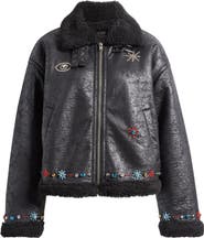 MOTHER The Strappy Crystal Detail Faux Shearling Jacket