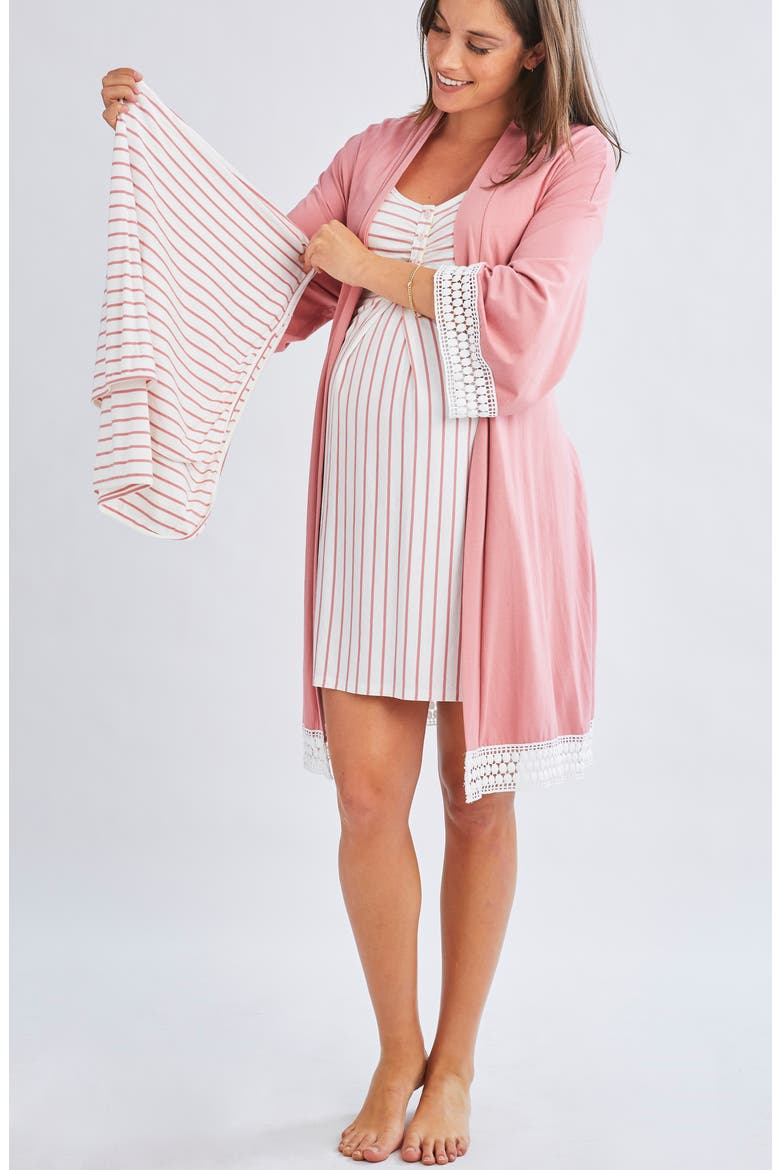 Nursing Dress, Robe & Baby Blanket Set, Alternate, color, PINK