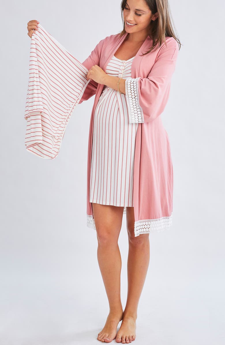 Angel Maternity Nursing Dress, Robe & Baby Blanket Set, Alternate, color, Pink