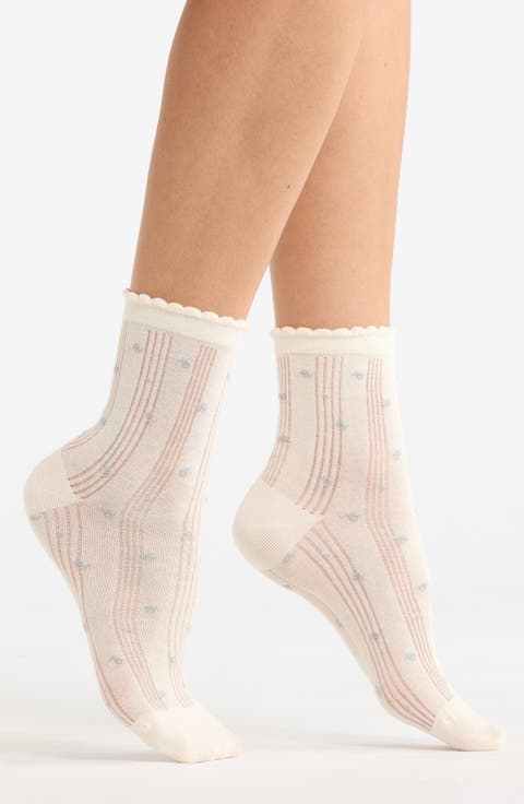 Lisa Floral Rib Crew Socks