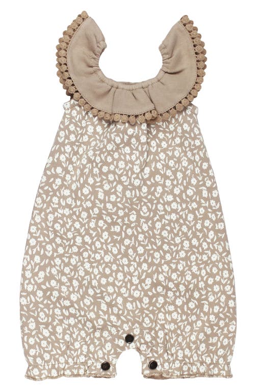 Shop L'ovedbaby Print Ruffled Organic Cotton Bubble Romper In Oatmeal Ditsy Floral