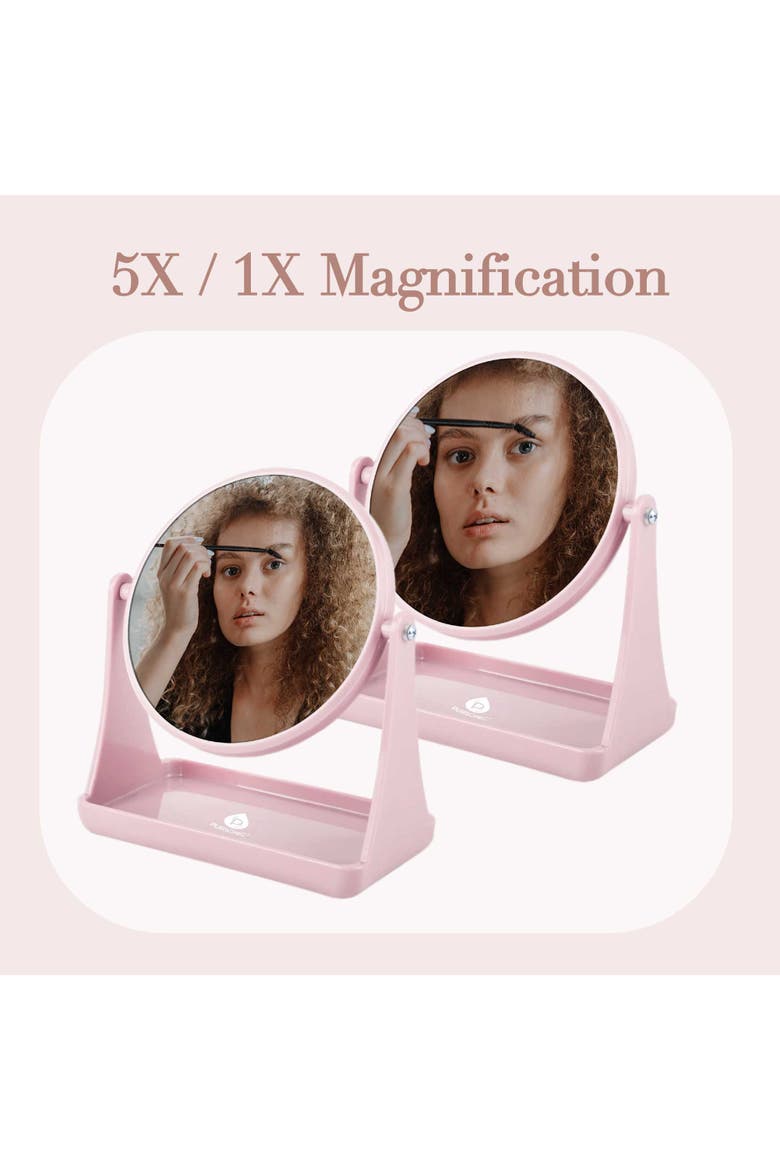 Dual Side Mirror With Organizer Tray, Alternate, color, Pink