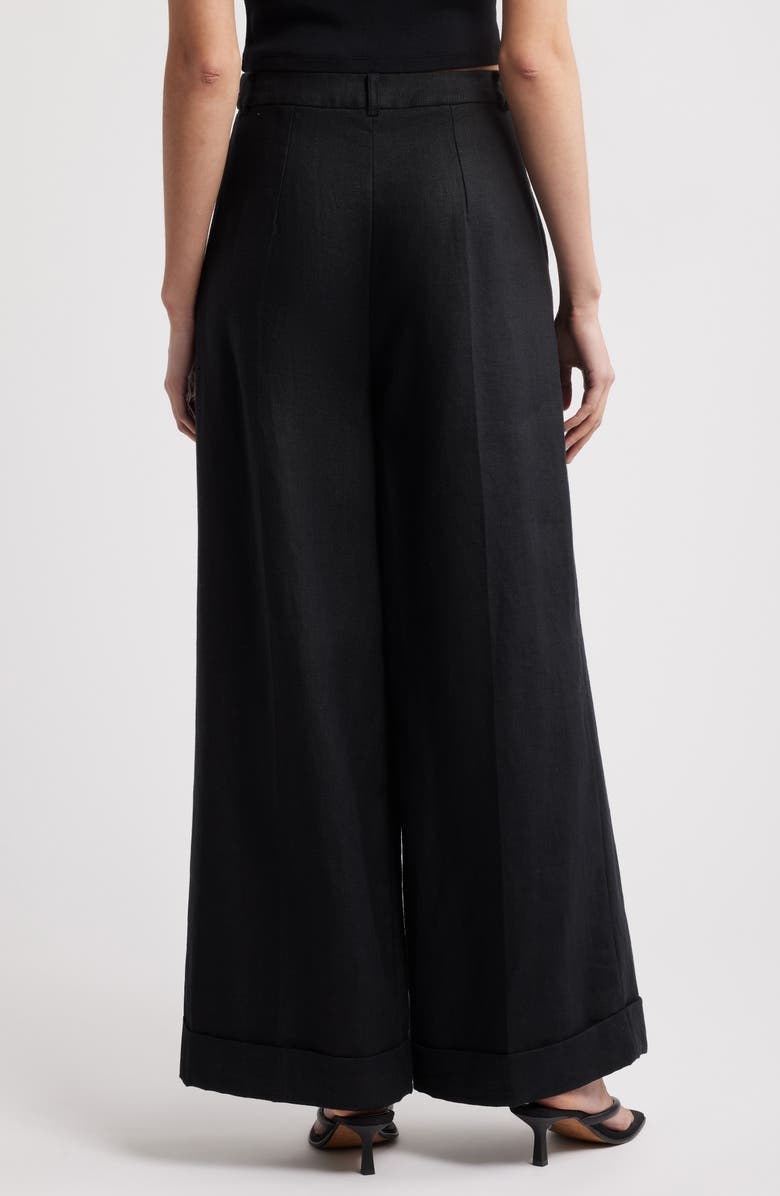 Faithfull the Brand Clove Cuff Wide Leg Linen Pants, Alternate, color, Black