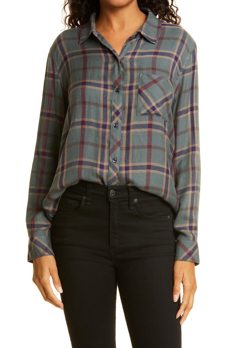Hunter Plaid Button-Up Shirt, Main, color, PINE MERLOT NAVY