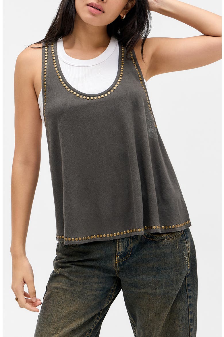 Studded Cotton Racerback Tank, Main, color, GREY