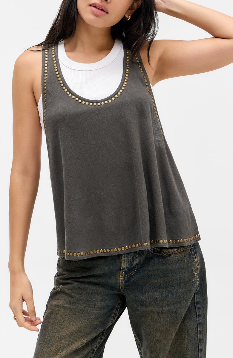 BDG Urban Outfitters Studded Cotton Racerback Tank, Main, color, Grey