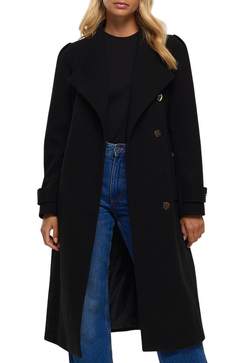 River Island Fall Away Tie Belt Coat, Main, color,