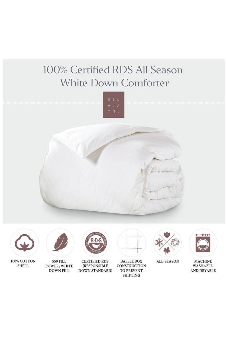 White Down All Season Comforter with 100% Certified RDS Down, Alternate, color, WHITE