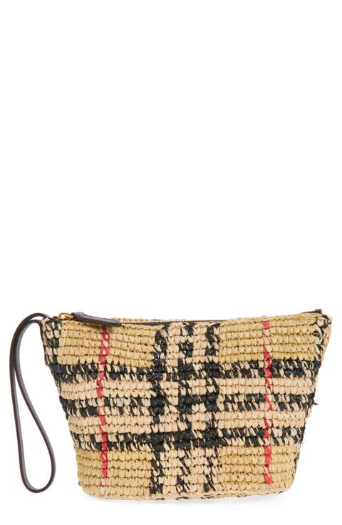Margate Check Raffia Pouch