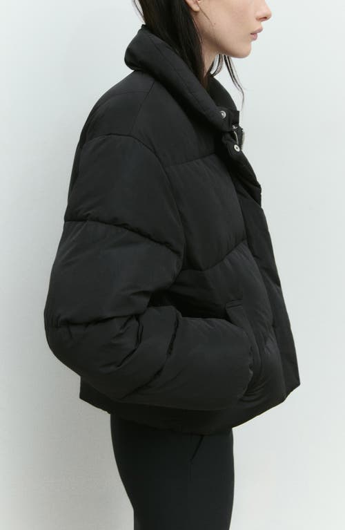 Mango Quilted Puffer Jacket With Removable Faux Fur Collar In Black