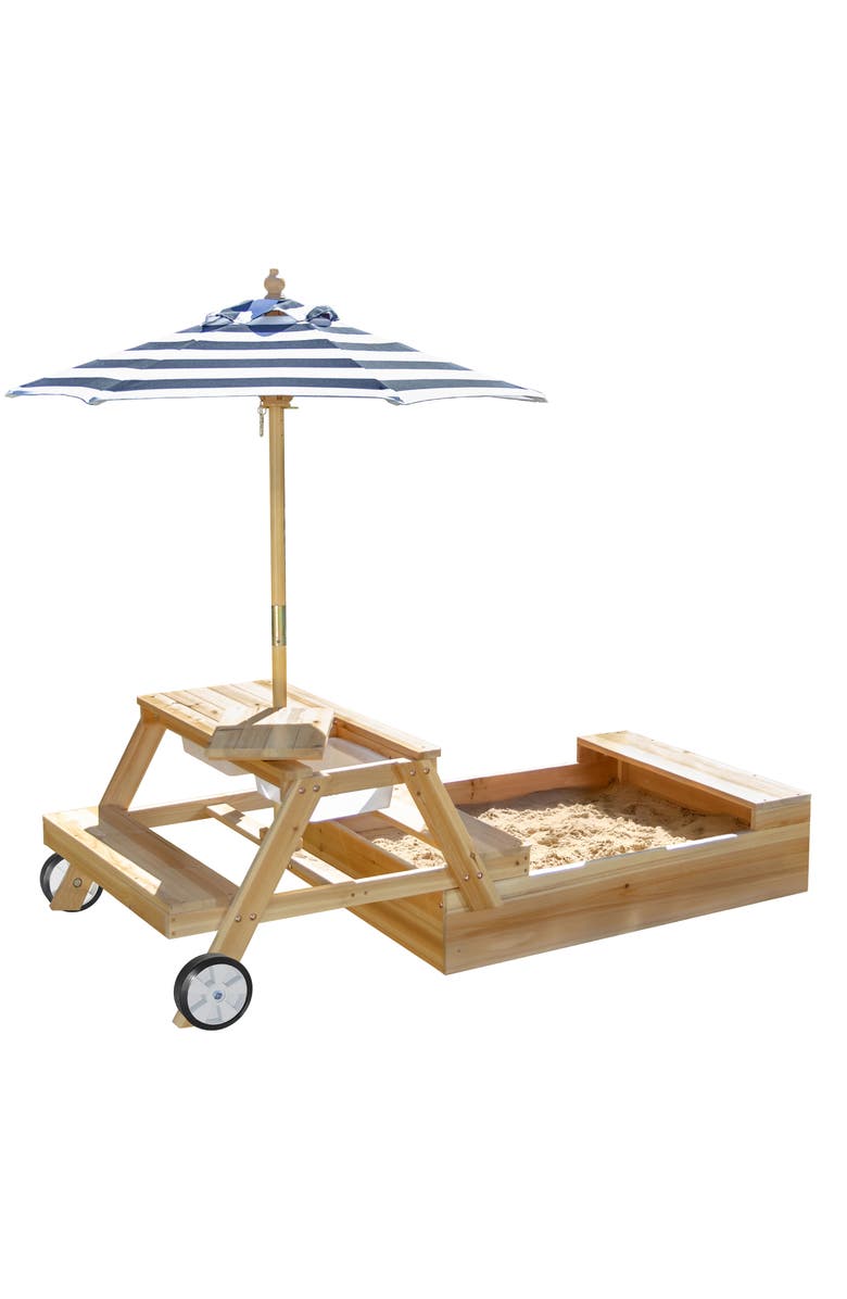 Teamson Kids Sorrento Wooden Sandbox & Umbrella Set, Alternate, color, Natural Wood