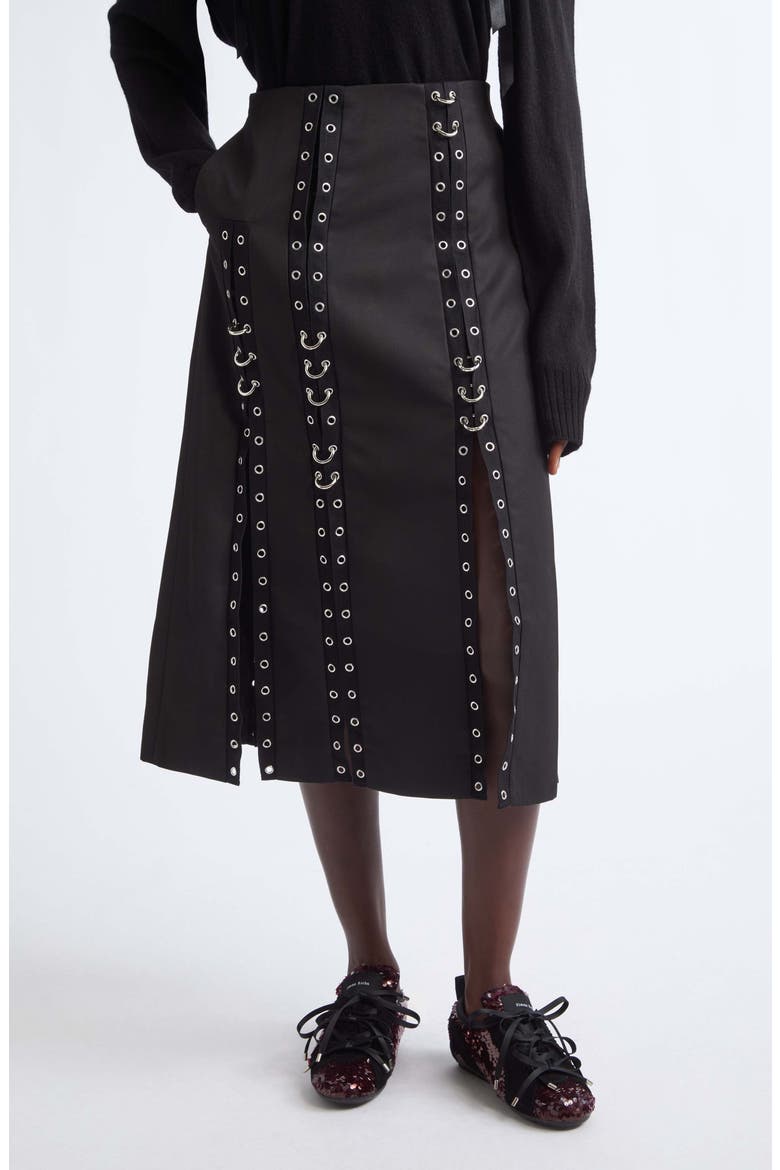 Grommet Ring Sculpted Ripple Midi Skirt, Main, color, BLACK