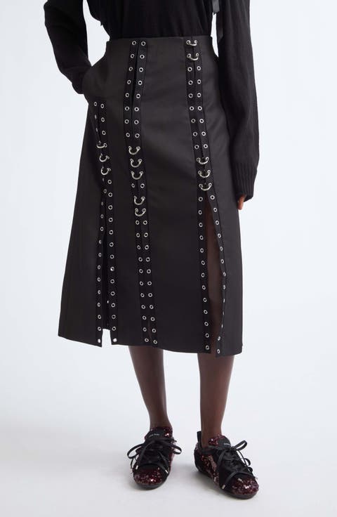 Grommet Ring Sculpted Ripple Midi Skirt
