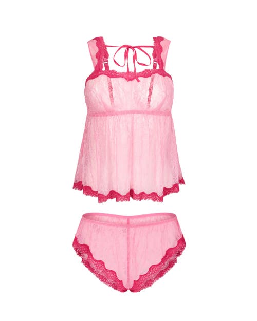 Adore Me Ettie Cami & Shorts Set Lingerie In Medium Pink