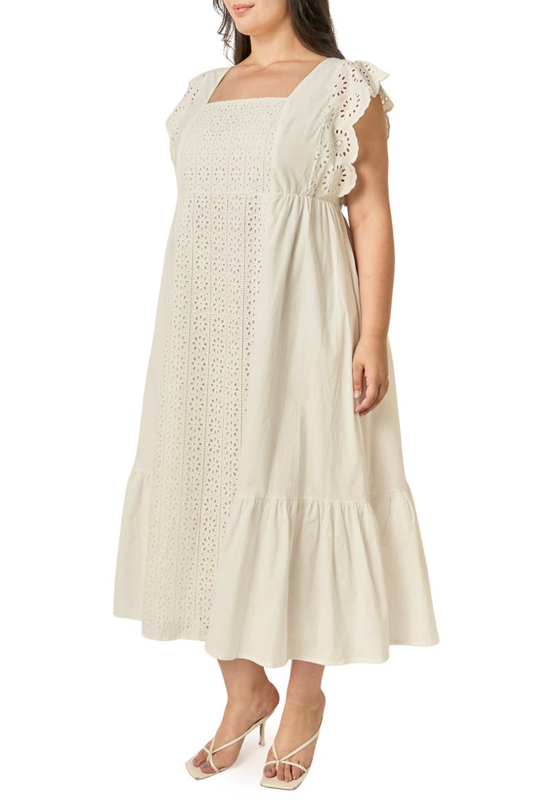 Eyelet Cotton Maxi Dress, Alternate, color, WHITE