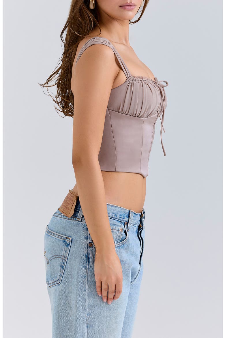 Anja Cap Sleeve Georgette Corset Top, Alternate, color, MOCHA