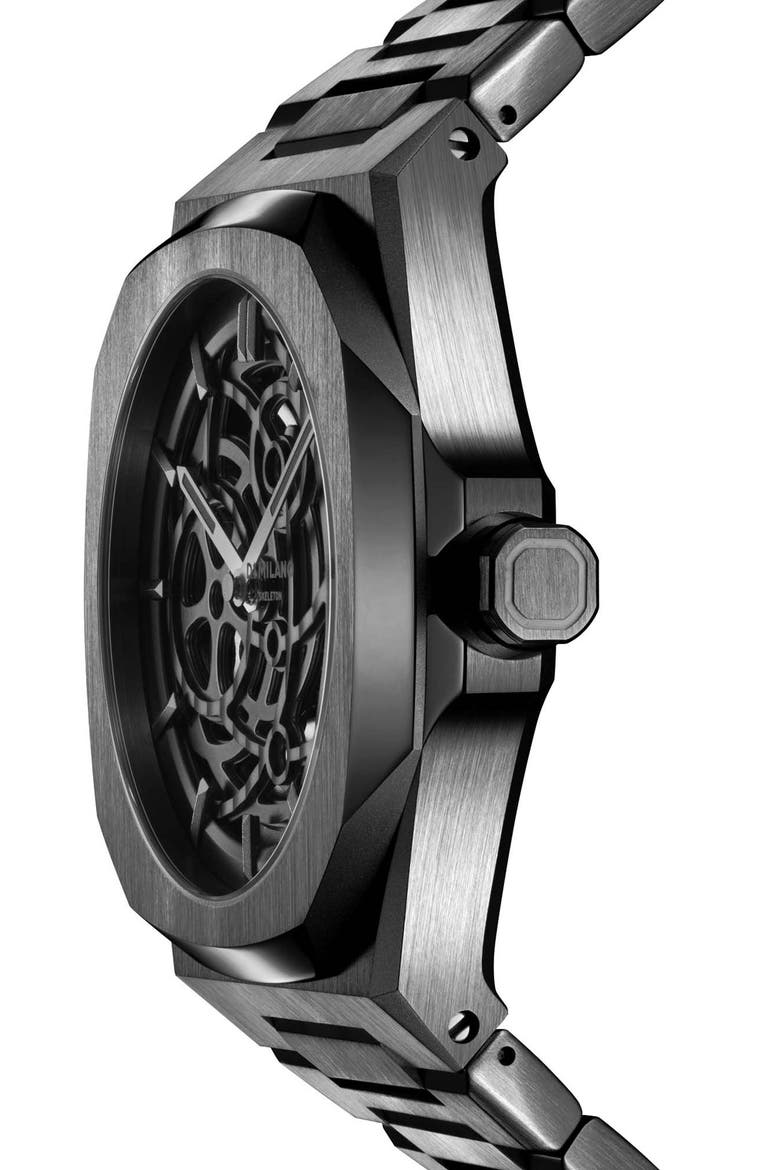 Gun Metal Skeleton Bracelet Watch, 41.5mm, Alternate, color, GUN METAL