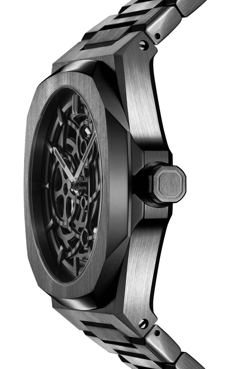D1 Milano Gun Metal Skeleton Bracelet Watch, 41.5mm, Alternate, color, Gun Metal