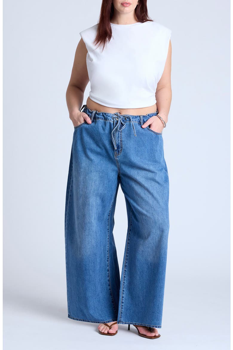 Lightweight Wide Leg Drawstring Waist Jean, Alternate, color, DARK WASH