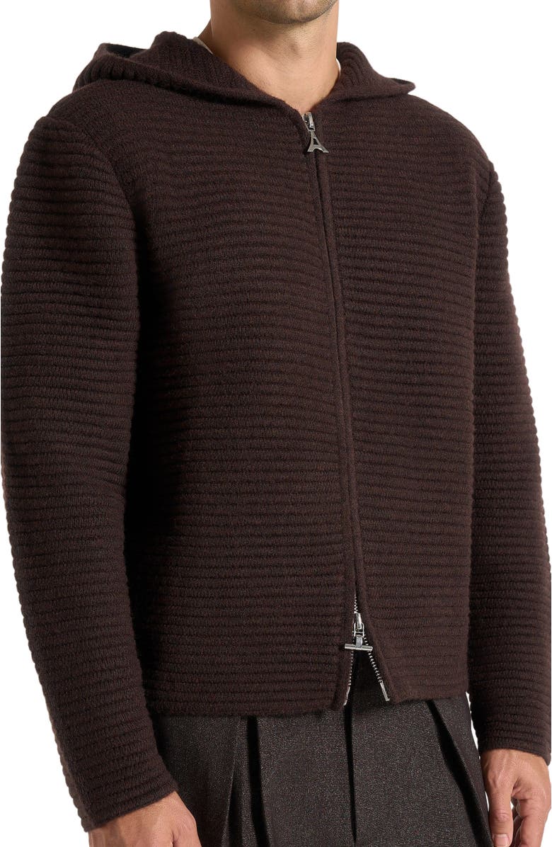 Manière De Voir Eden Ribbed Knit Zip Hoodie, Alternate, color, Brown