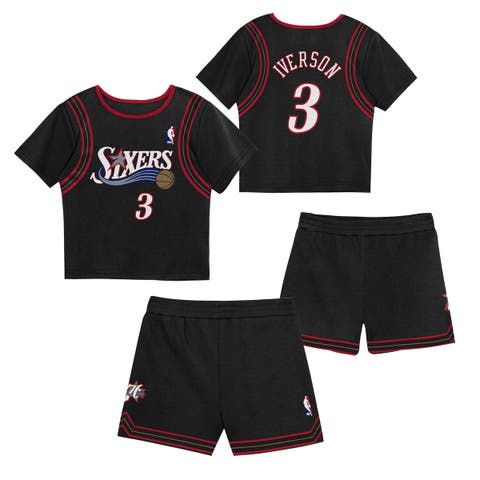 Preschool Mitchell & Ness Allen Iverson Black Philadelphia 76ers Play by Place Two-Pack T-Shirt & Shorts Set