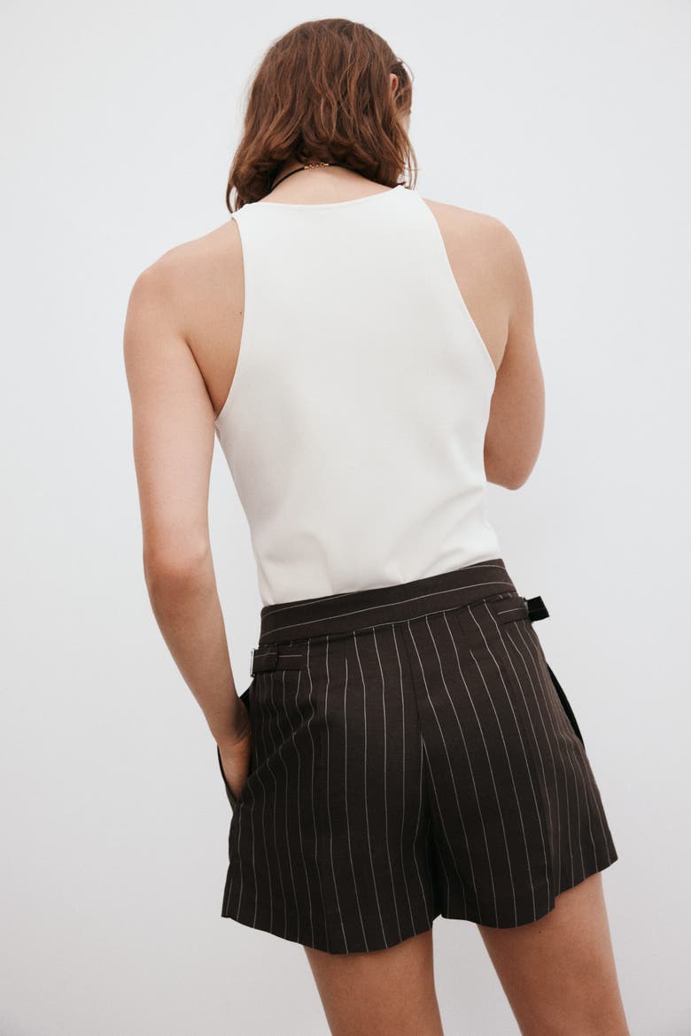 Dressy Linen-blend Shorts, Alternate, color, Dark brown/pinstriped