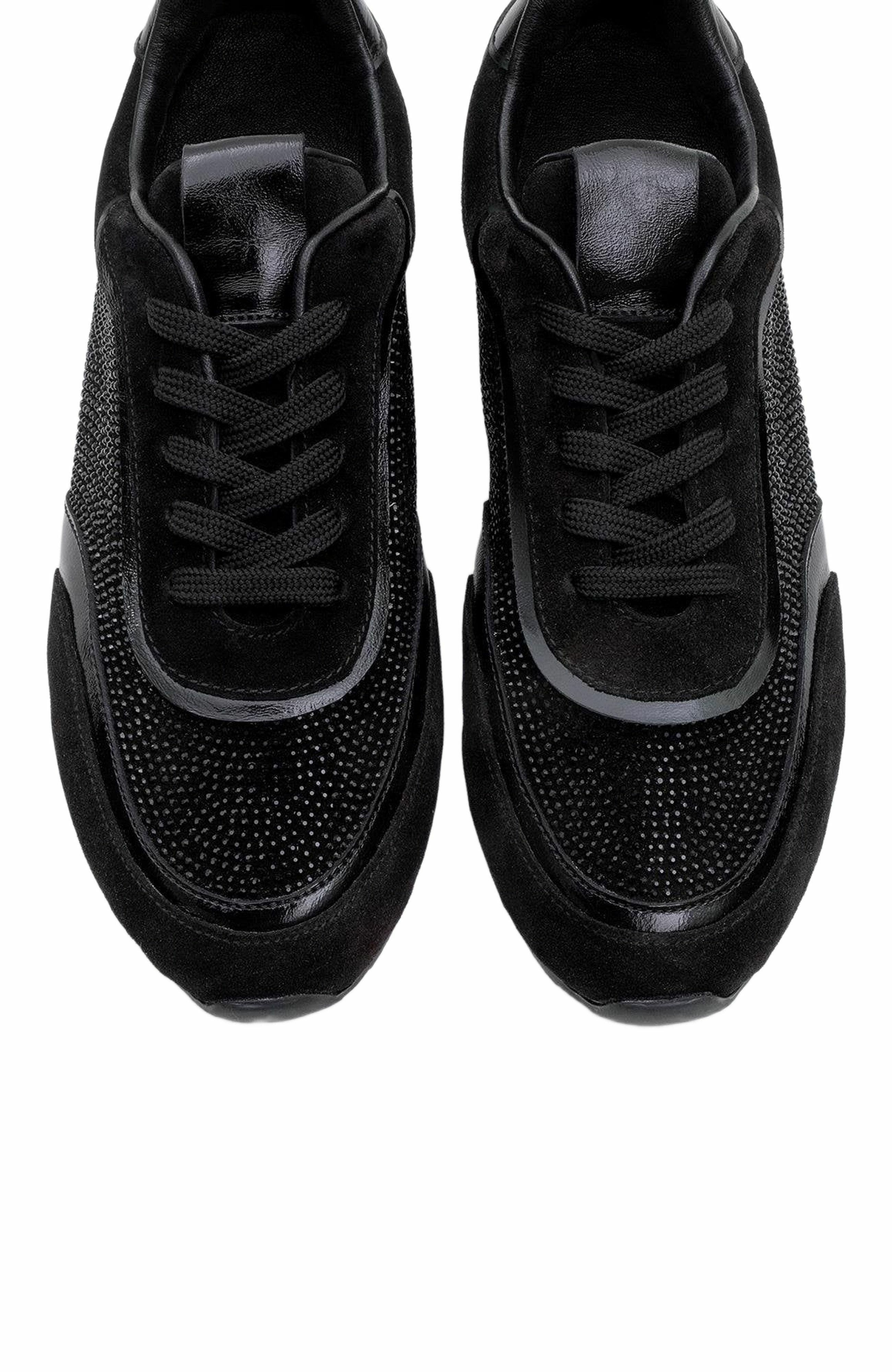 Forever & Always Shoes Bonia Rhinestone Suede Leather Sneakers, Alternate, color, Black Suede Leather