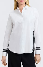 Foxcroft Brooke Grosgrain Trim Cotton Button-Up Shirt