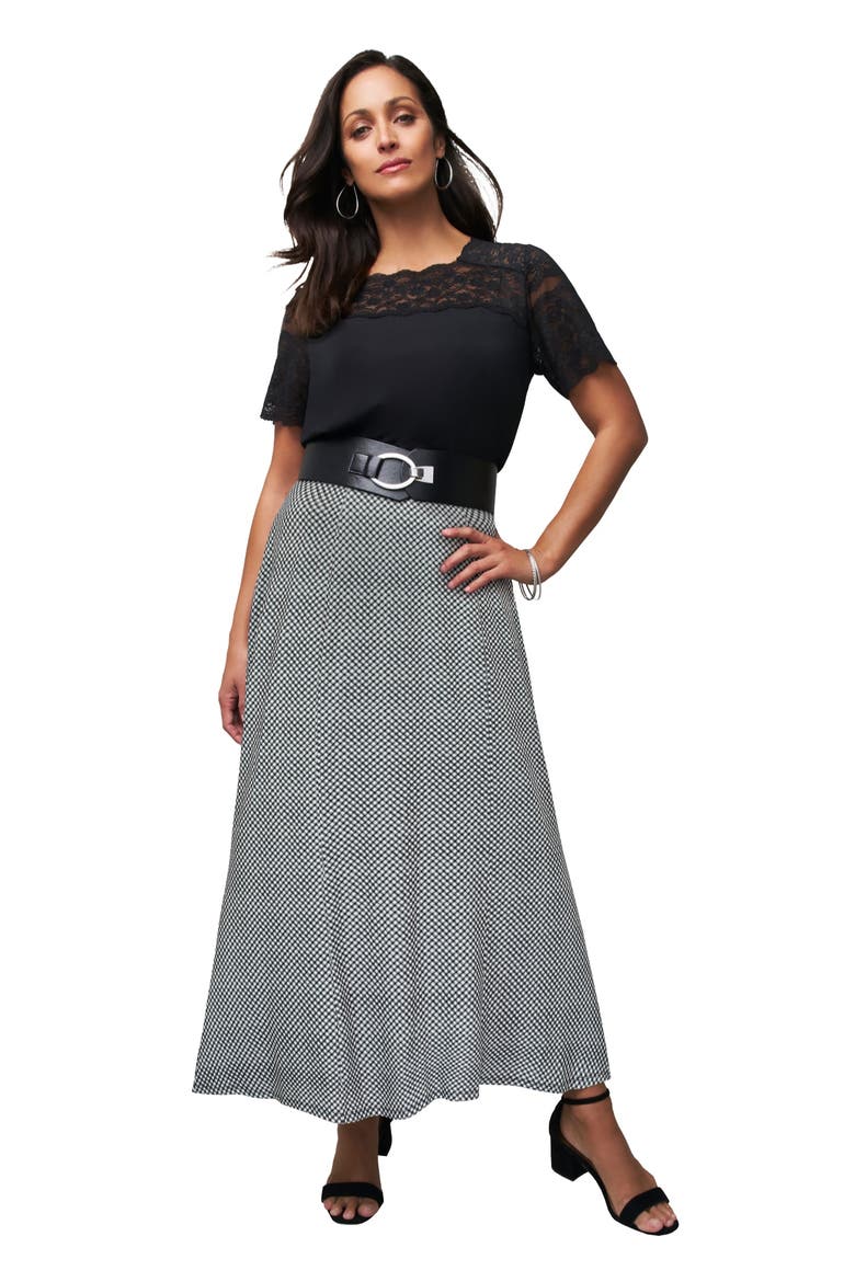 Stretch Knit Maxi Skirt, Main, color, BLACK BIAS PLAID