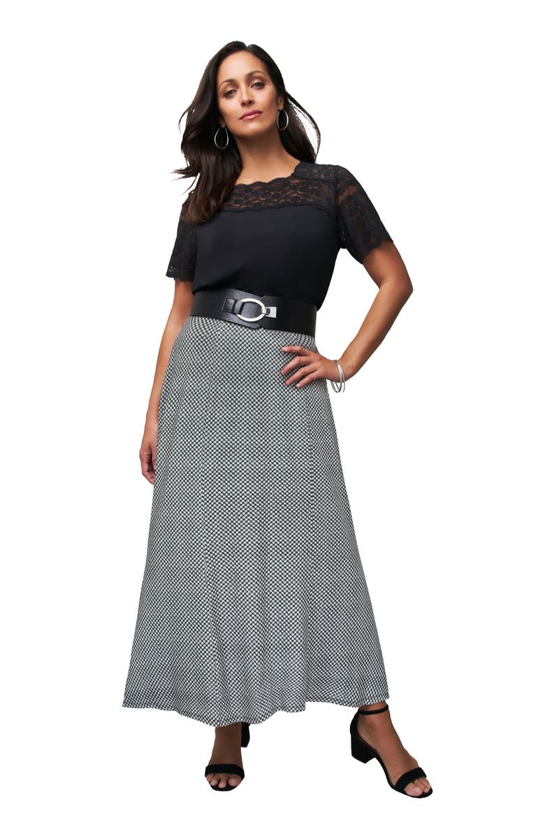 Jessica London Stretch Knit Maxi Skirt, Main, color, Black Bias Plaid