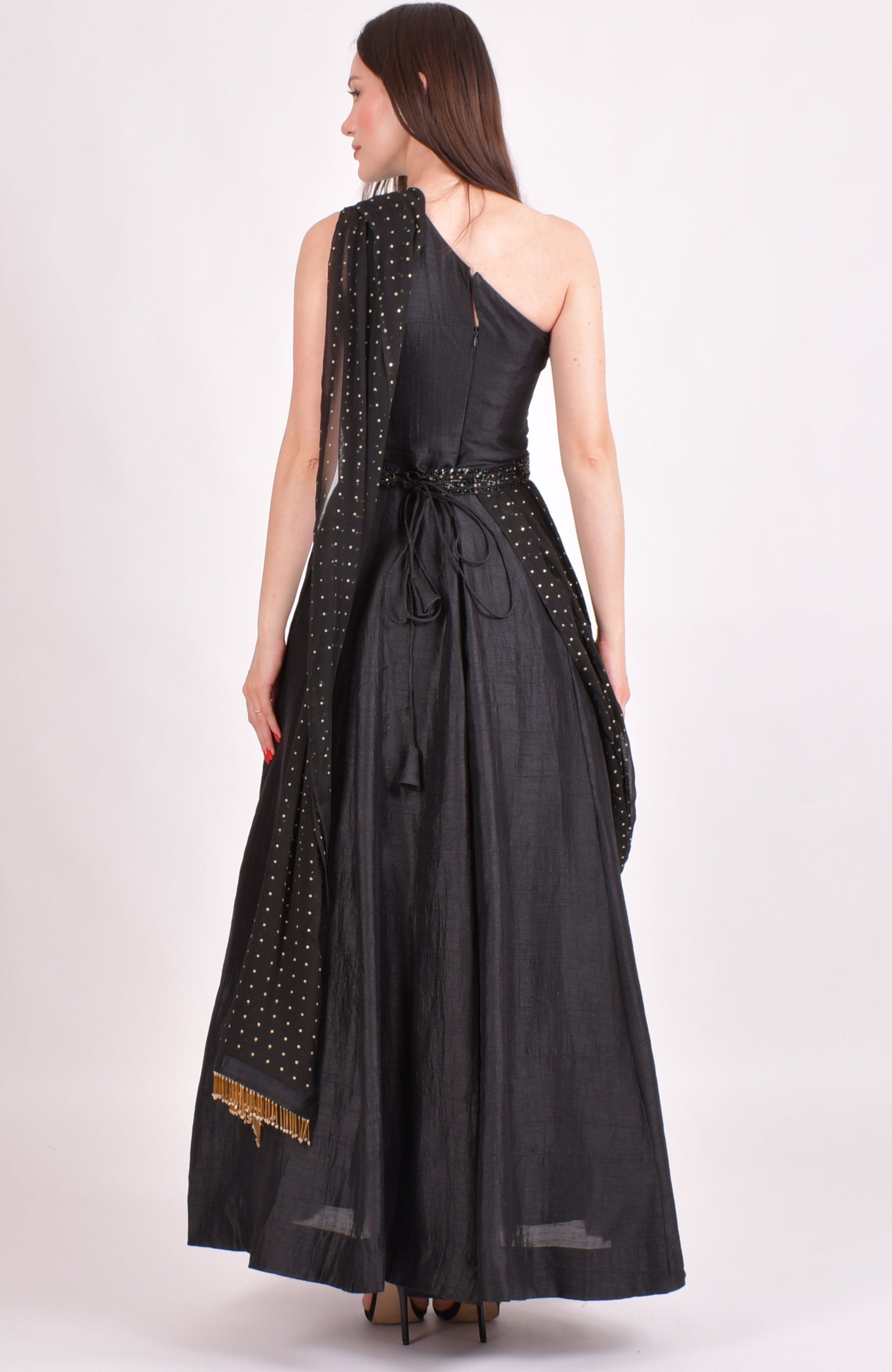 Oni One Shoulder Embroidered Saree Gown - image 2