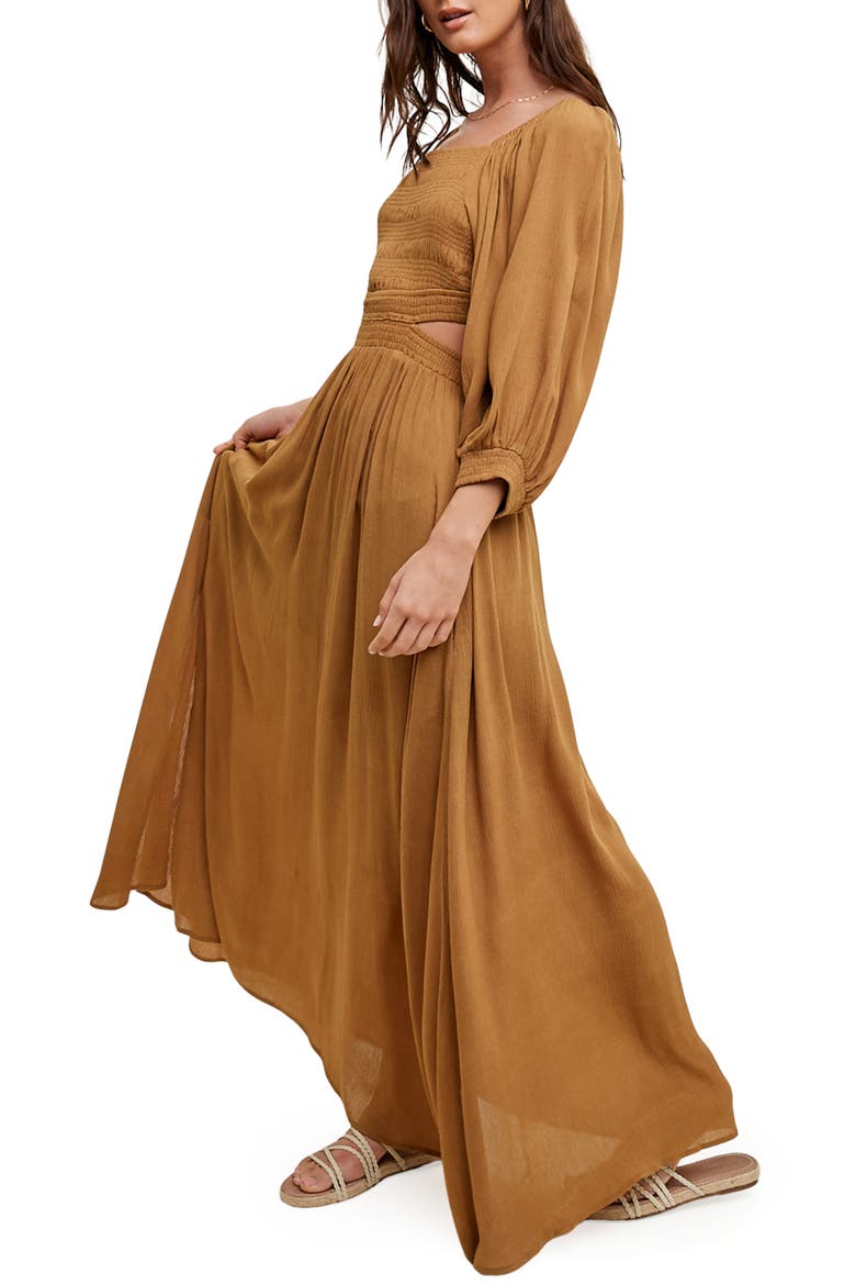 Balloon Sleeve Cutout Maxi Dress, Alternate, color, BISCOTTI