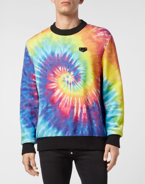 Cashmere Pullover Round Neck Ls Tie Dye Men