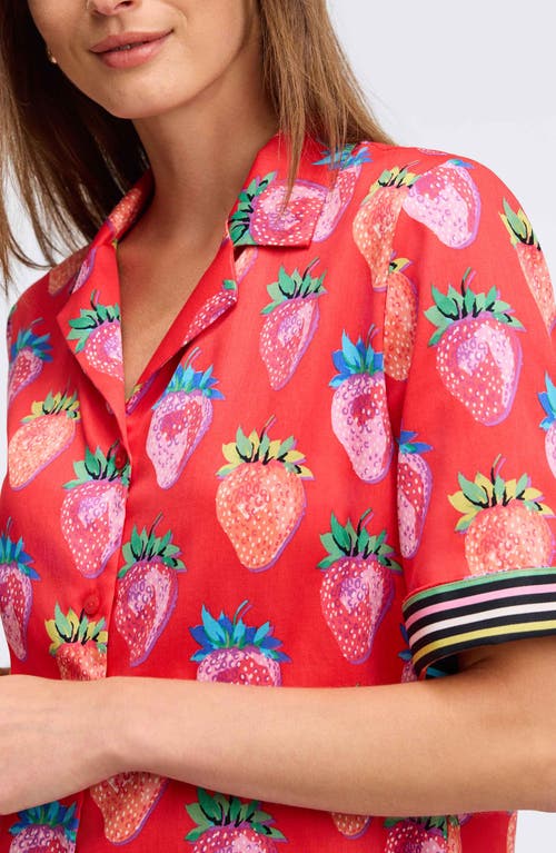 FOXCROFT FOXCROFT QUINN STRAWBERRY PRINT ELBOW SLEEVE COTTON BUTTON-UP SHIRT