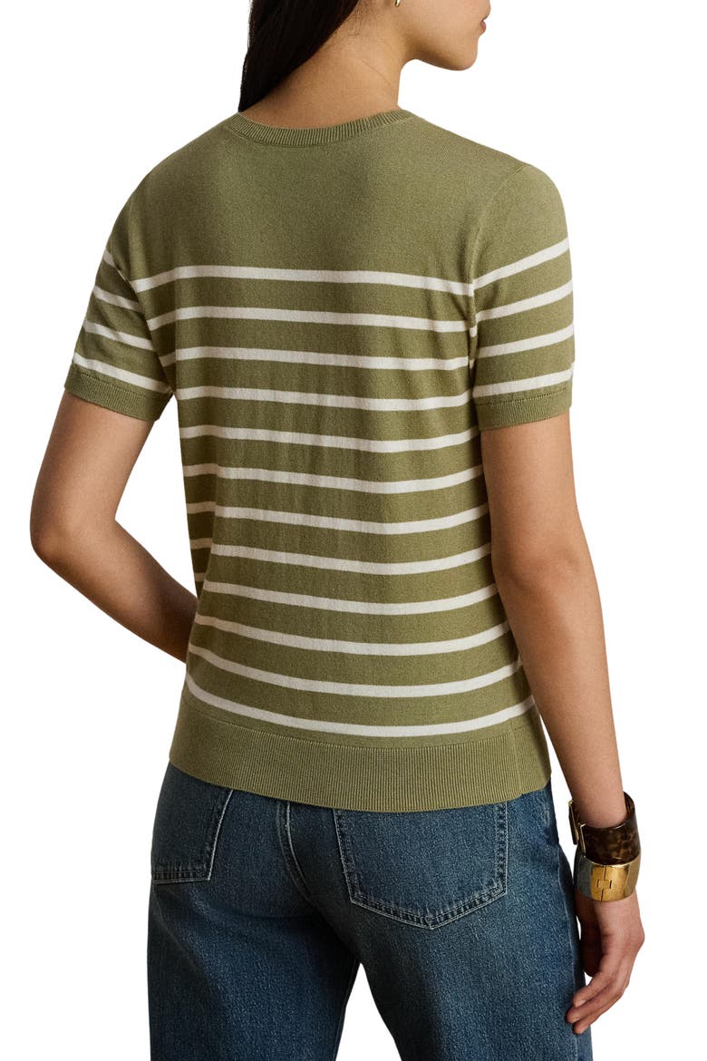 Short Sleeve Cotton Blend Sweater, Alternate, color, MASCARPONE CREAM/ LIGHT AGAVE