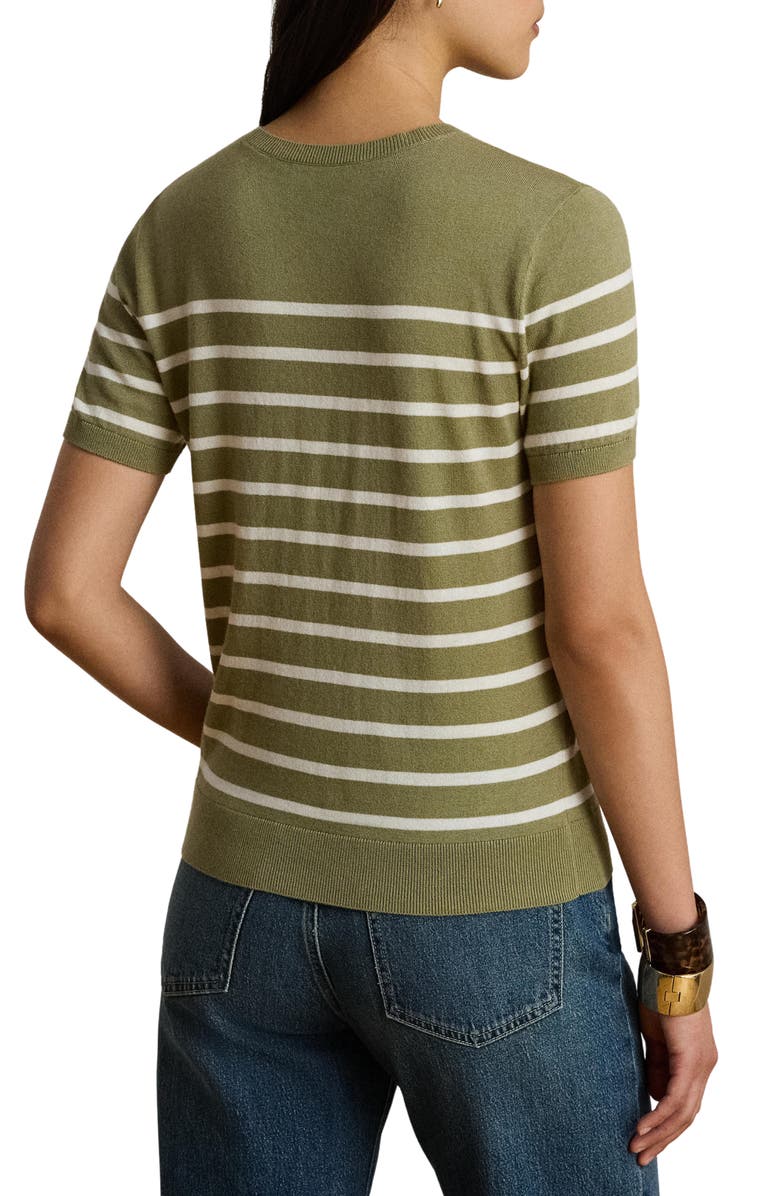 Lauren Ralph Lauren Short Sleeve Cotton Blend Sweater, Alternate, color, Mascarpone Cream/ Light Agave