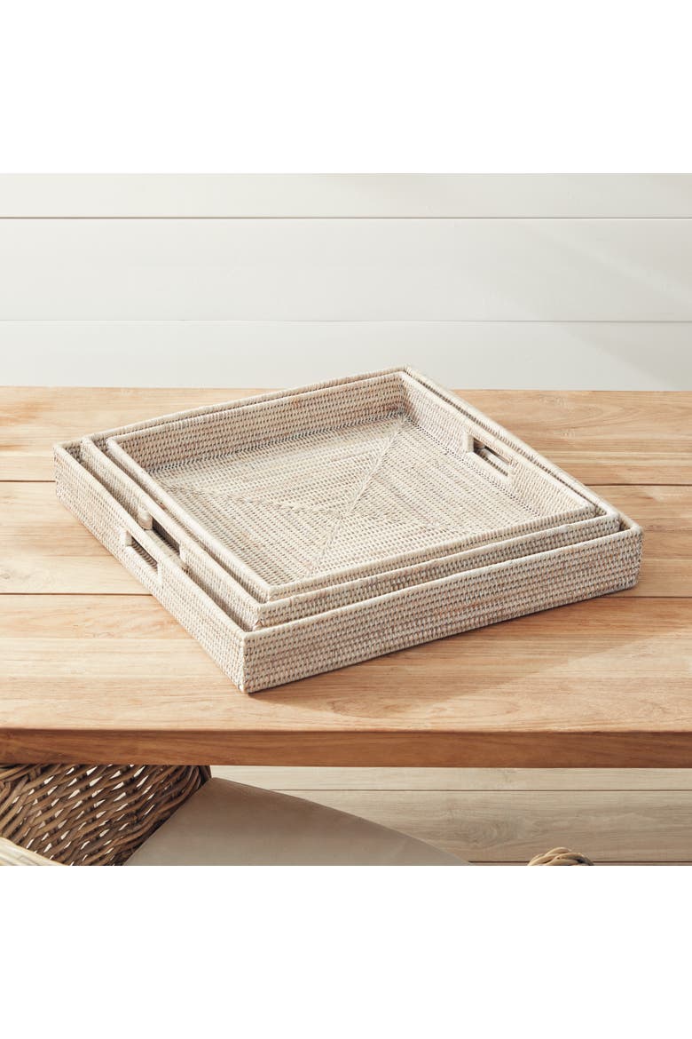 Burma Rattan Ottoman Trays Set of 3, Alternate, color, White