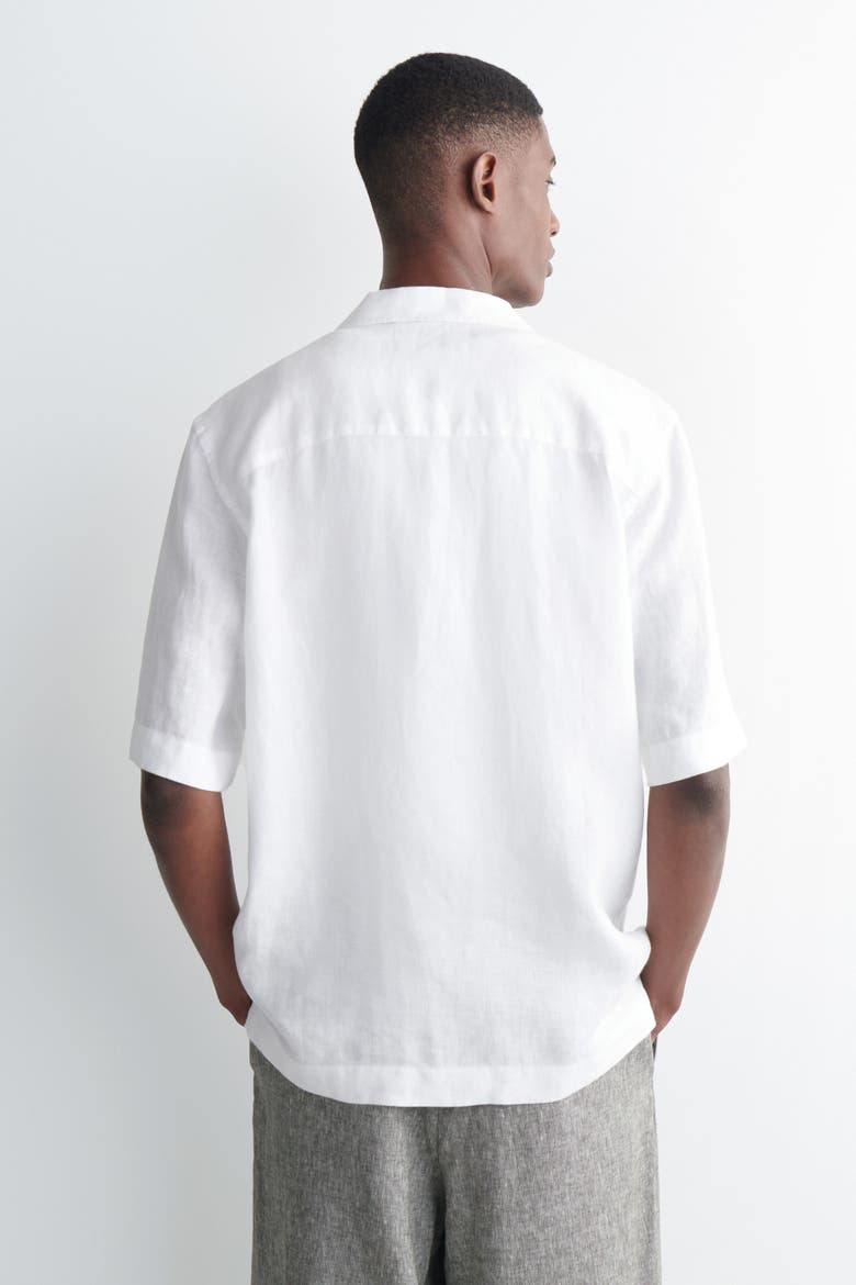 Camp-collar Short-sleeved Linen Shirt, Alternate, color, WHITE