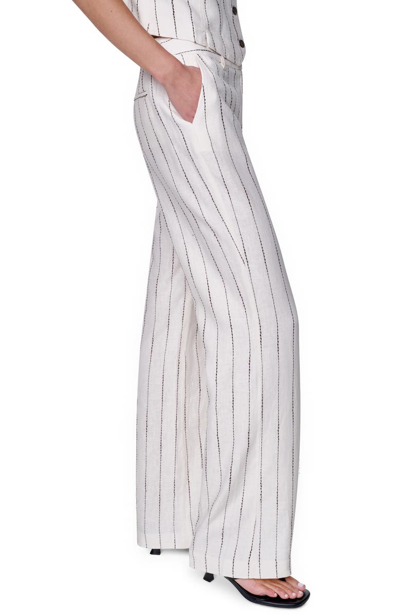 DKNY Stripe Straight Leg Linen Blend Pants, Alternate, color, Coconut/ Tobacco