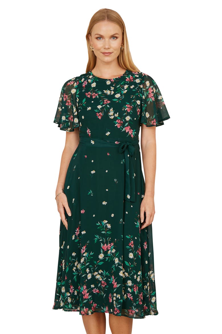 Daisy Mirror Placement Skater Dress, Alternate, color, Green