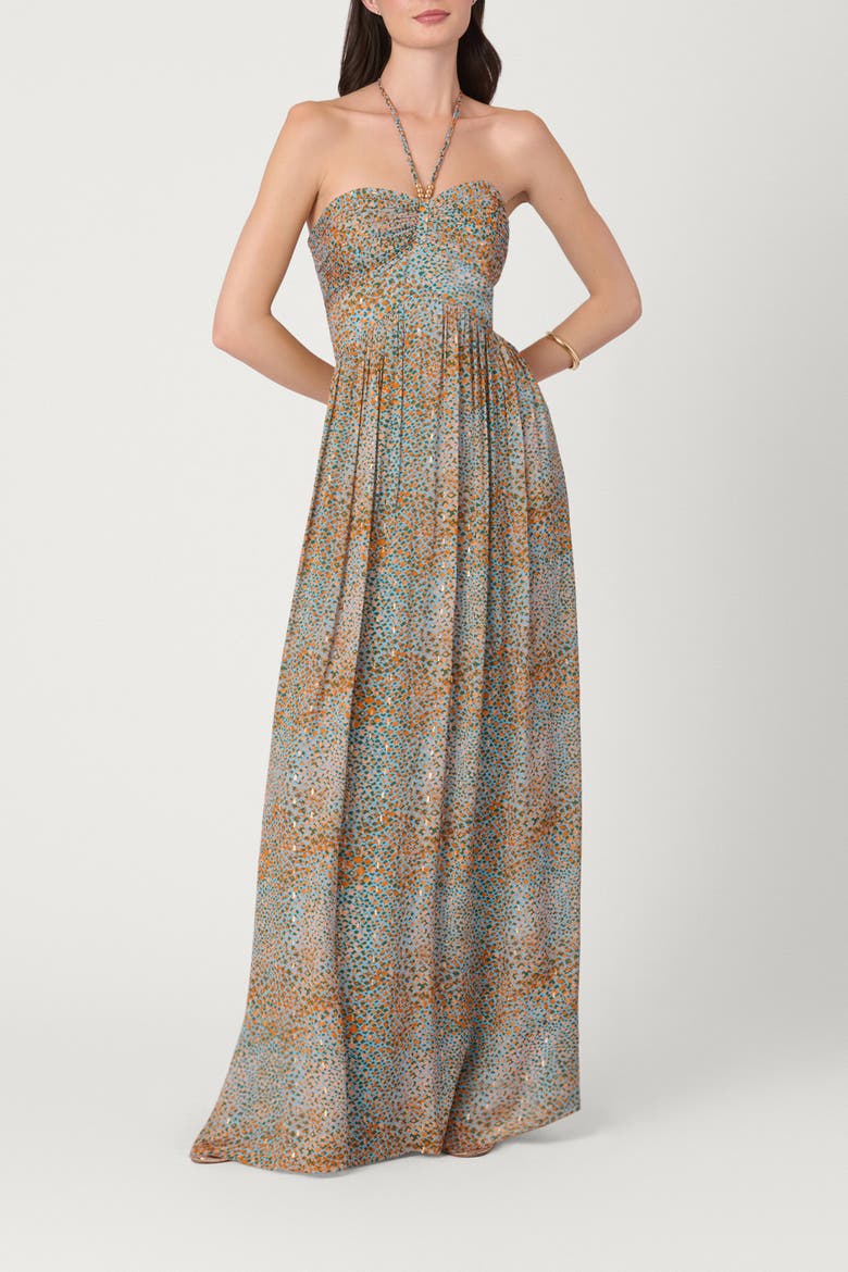 Abstract Animal Gold Clip Chiffon Midnight Grace Dress, Main, color, Apricot