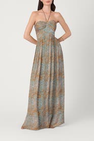 Shoshanna Abstract Animal Gold Clip Chiffon Midnight Grace Dress