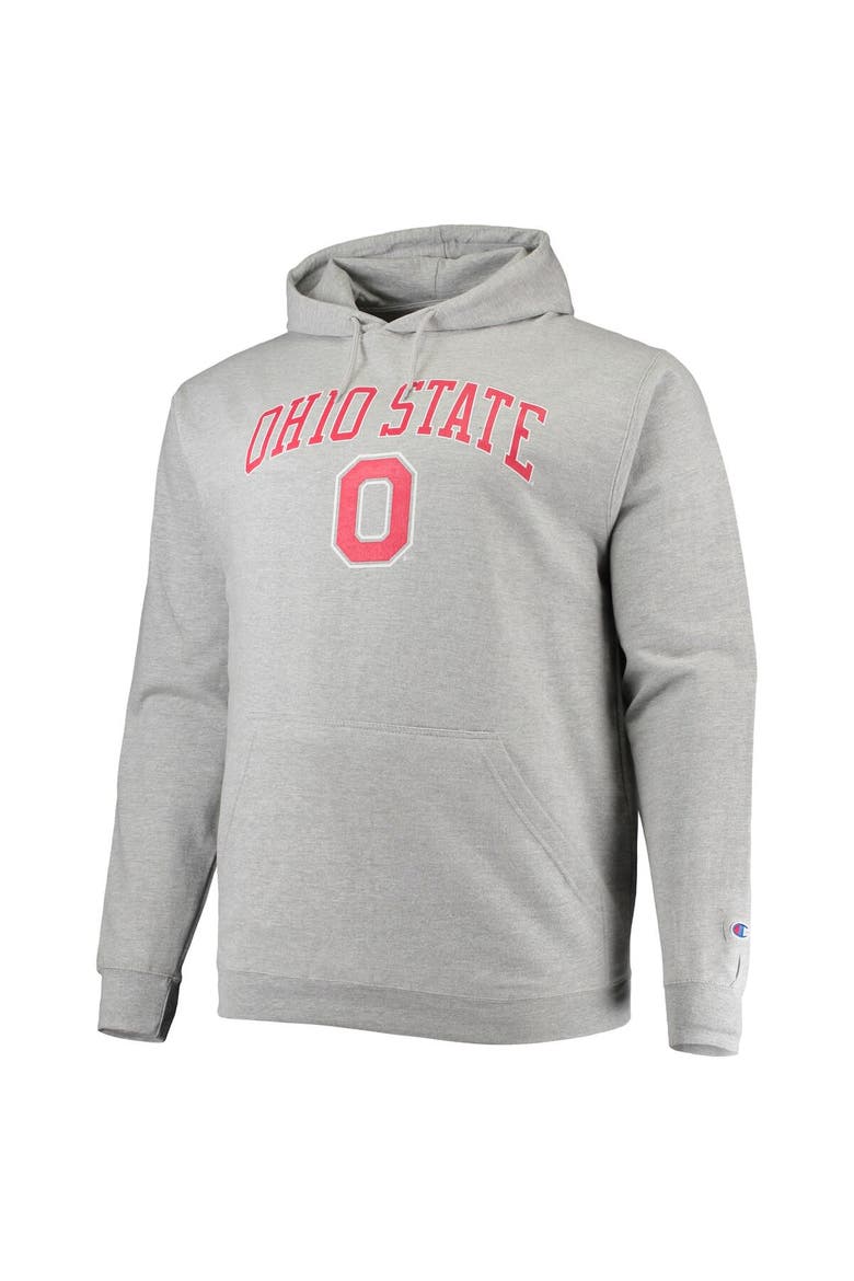 Men's Champion Heather Gray Ohio State Buckeyes Big & Tall Arch Over Logo Powerblend Pullover Hoodie, Alternate, color, Heather Gray