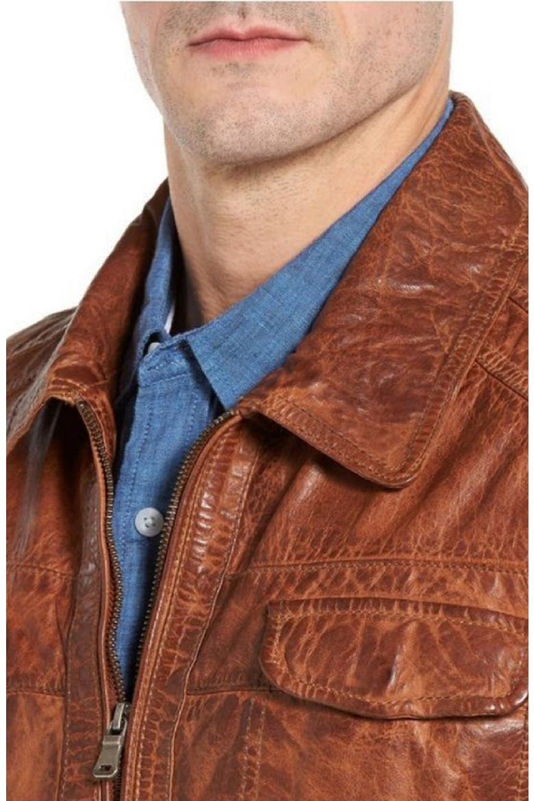 Rugged Washed Patina Leather Jacket, Alternate, color, COGNAC
