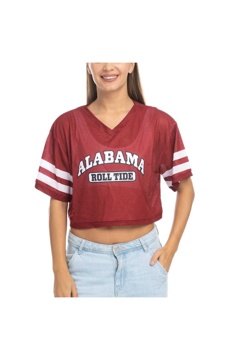 ZOOZATZ Women's ZooZatz Crimson Alabama Crimson Tide Mesh Cropped V-Neck T-Shirt, Alternate, color, Crimson