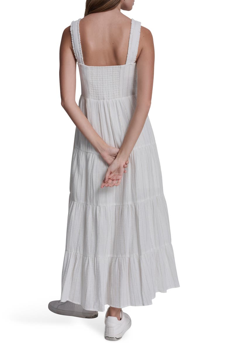 DKNY Jeans Sleeveless Tiered Cotton Gauze Sundress, Alternate, color, Gold Strip